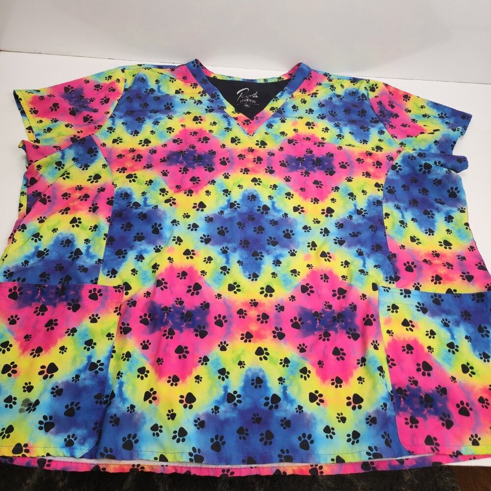 Prints by Maevn Paw Print Neon Colored Short Sleeve Scrubs Top Women's Size 4XL